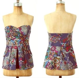 Anthropologie Vintage Fei Strapless Sweetheart Neck Peplum Top Pockets Size 0